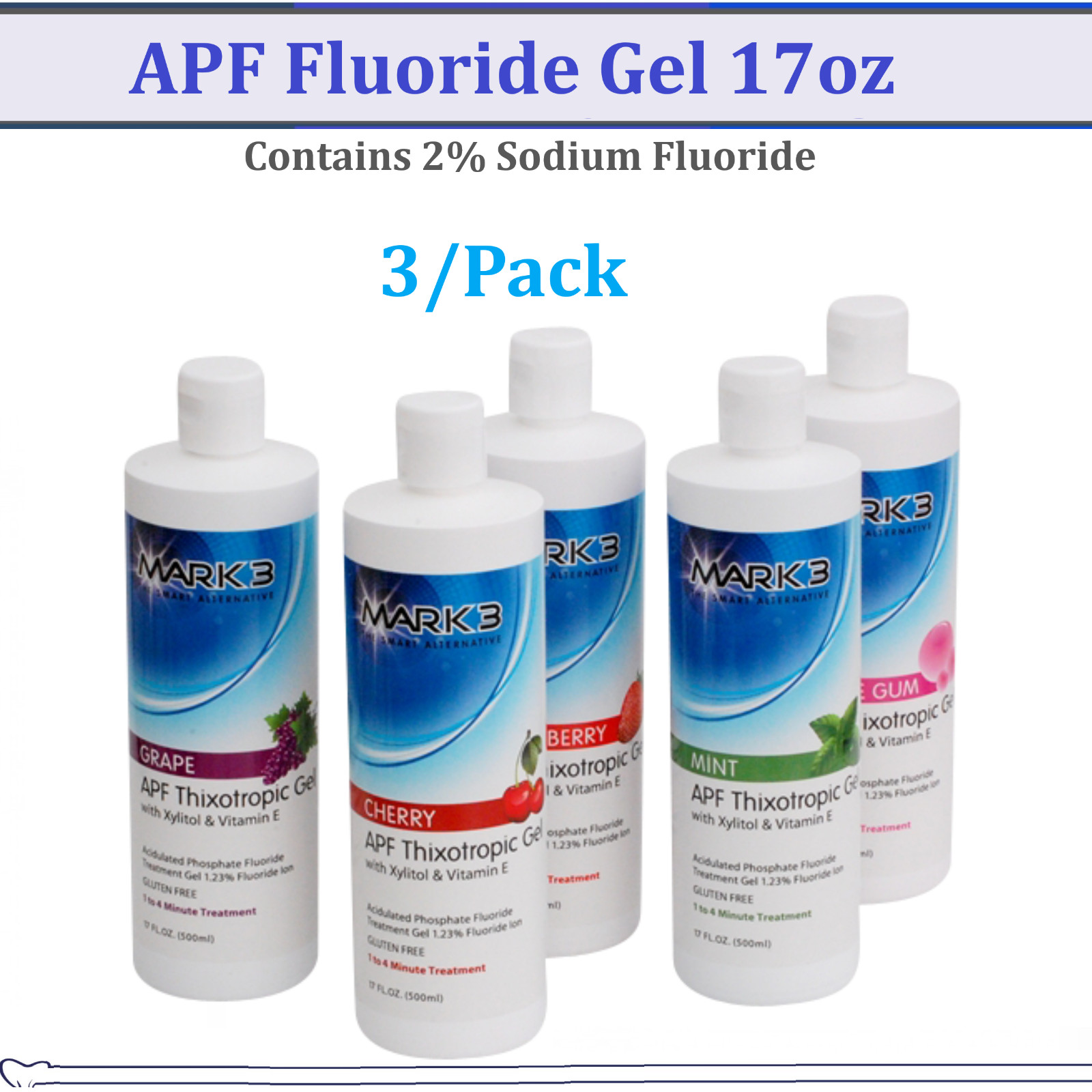Pack of 3 – Dental Apf Flouride Gel Dental APF Thixotrophic 1.23% 17 oz Btl