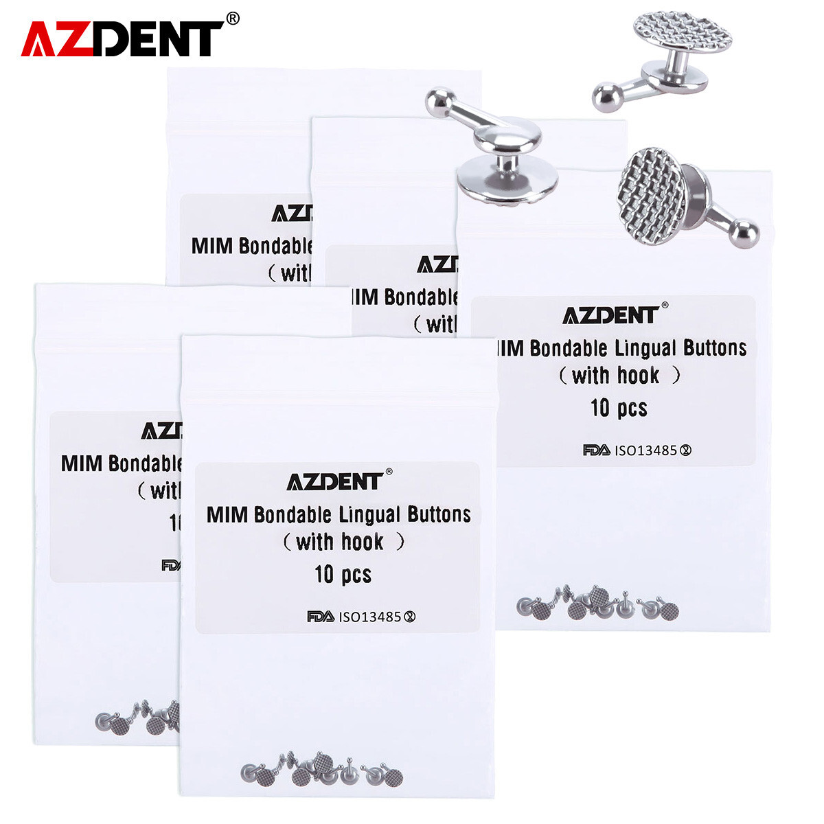 5 packs Dental Orthodontics Bondable Lingual Buttons with Hook Round Base AZDENT