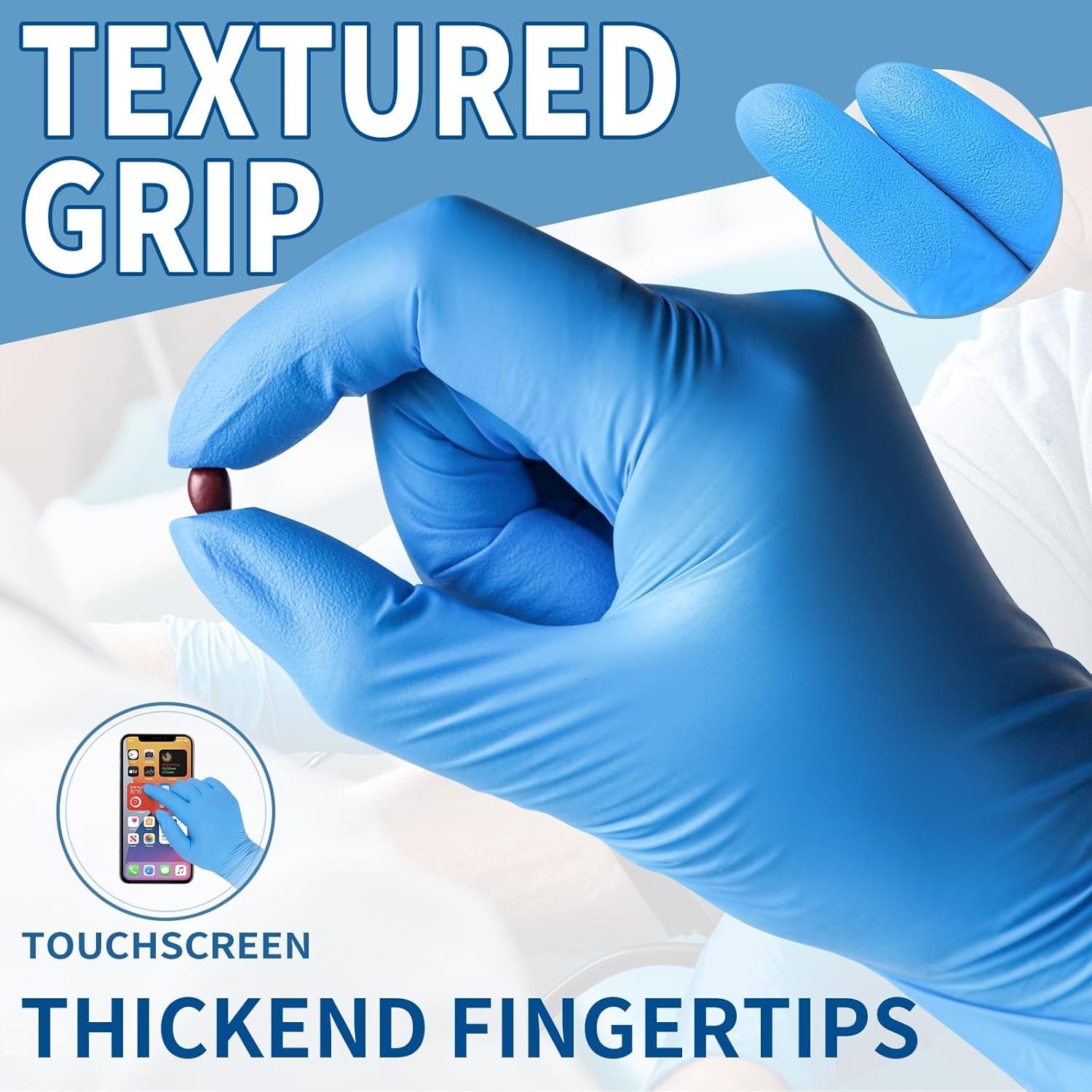 Extra Strong Blue Nitrile Disposable Gloves – 200 Pack, Ambidextrous & Textured