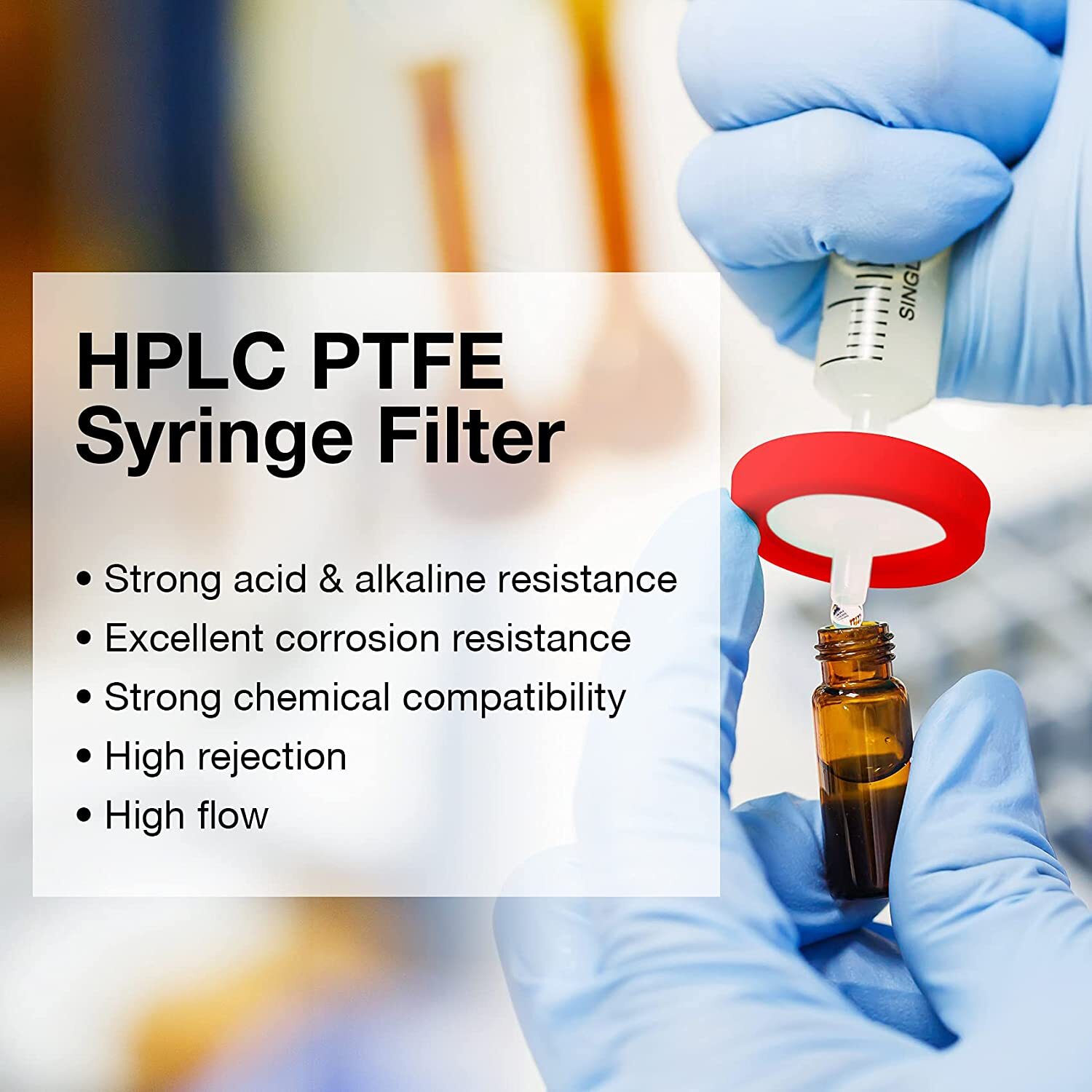 PTFE Syringe Filter 13mm,0.22 um Pore Size,Hydrophilic NonSterile Lab Filtration