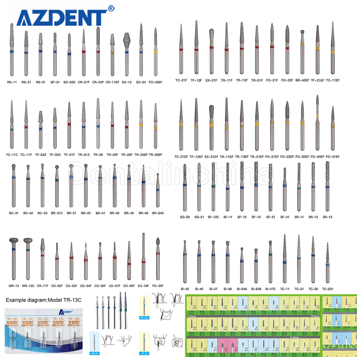 50PCS AZDENT Dental Diamond Burs Drill FG For High Speed Handpiece 5pcs/box