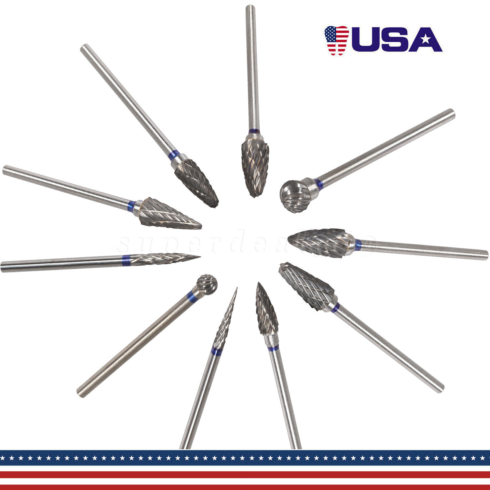 10x Dental Burs Acrylic Polisher Drills Burrs Tungsten Carbide Steel 2.35*6mm