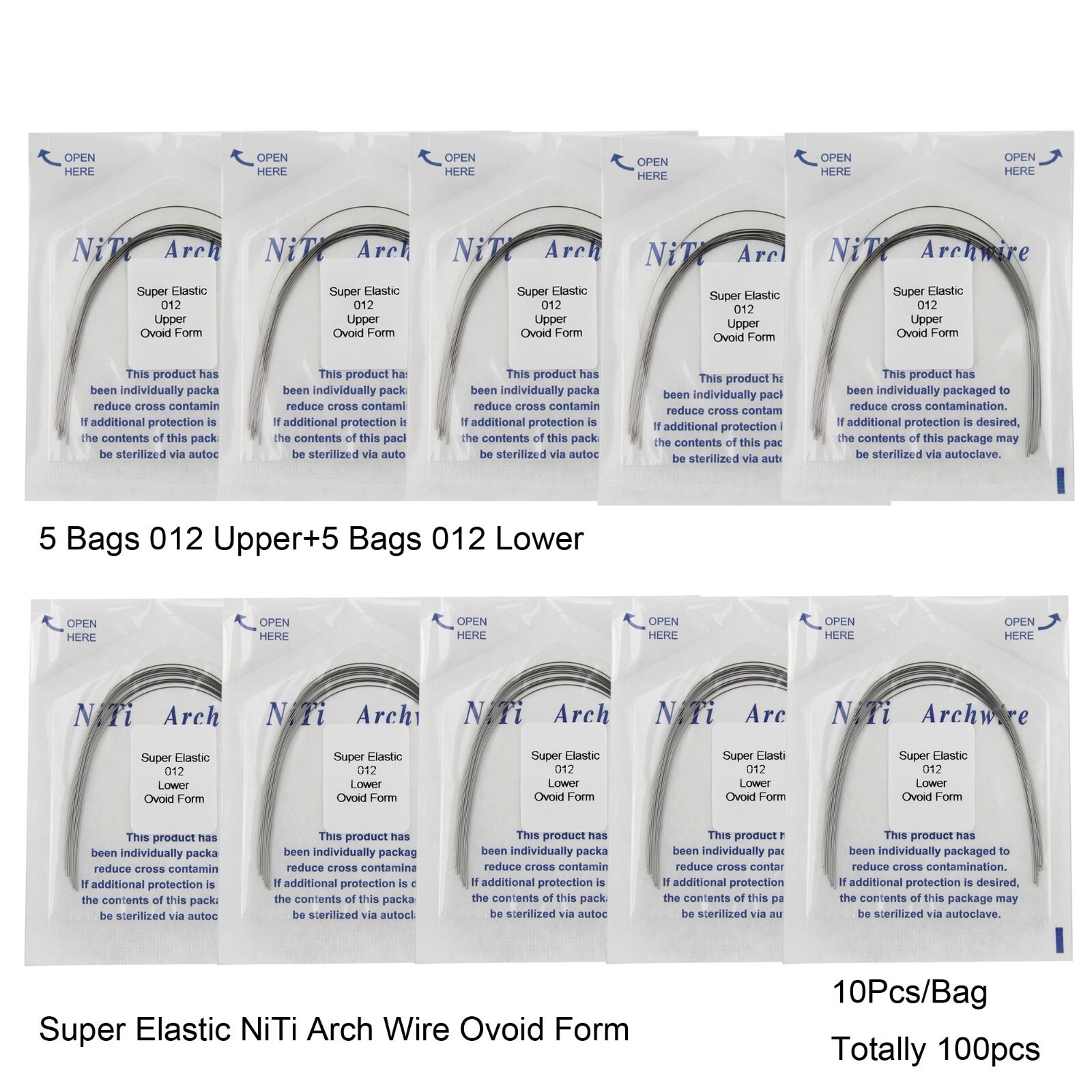 100Pcs Dental Orthodontic Arch Wire Super Elastic NiTi Round Ovoid Form 012-020