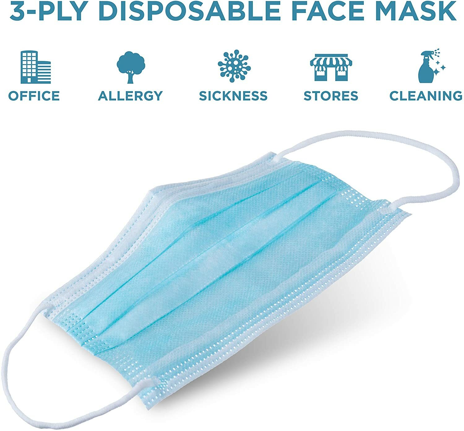 [50 Pcs] 3-Ply Disposable Face Masks Blue Earloop Mouth Cover Ship From NYC