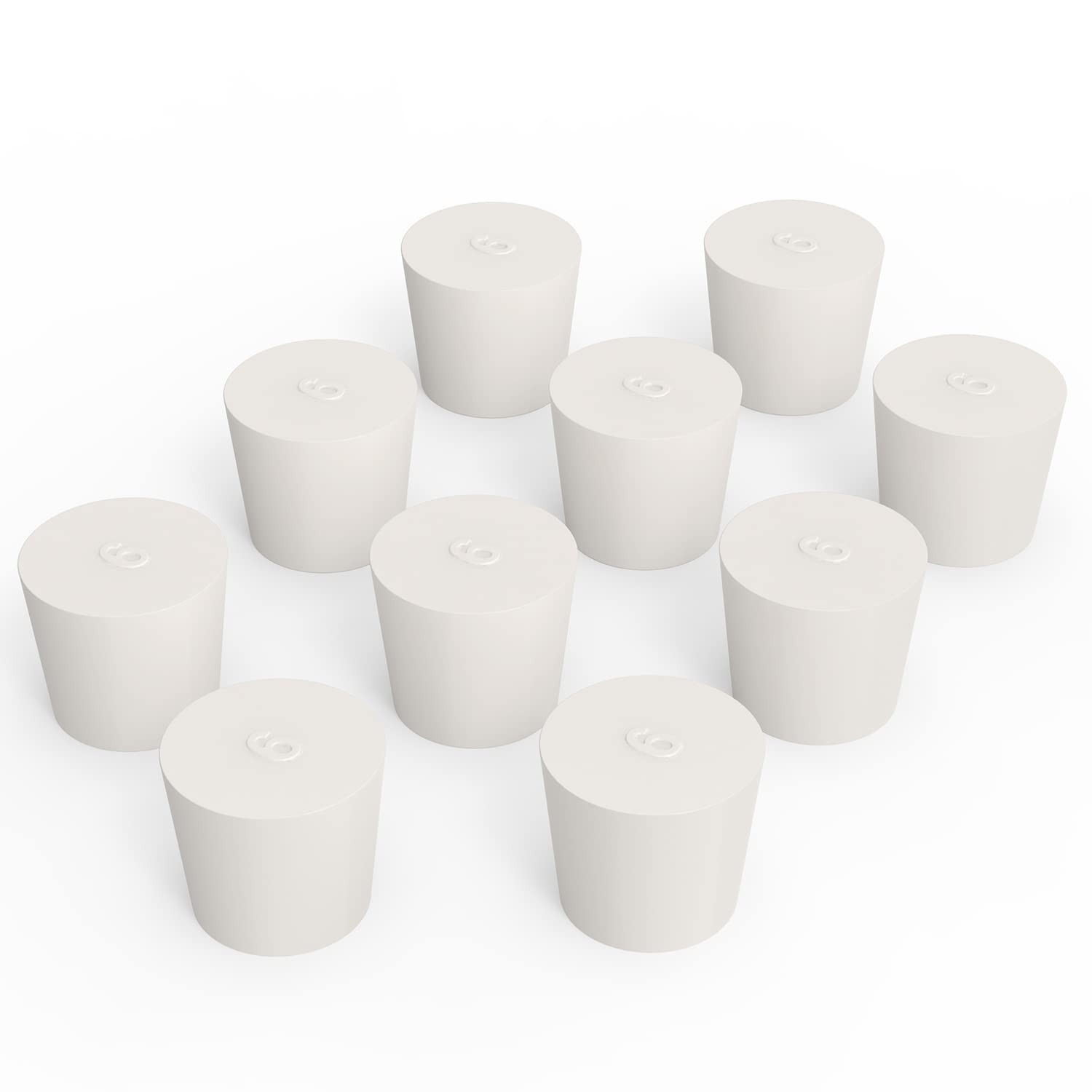Solid Rubber Stoppers, (10 Pack) 6# White Tapered Lab Seal Rubber Stopper