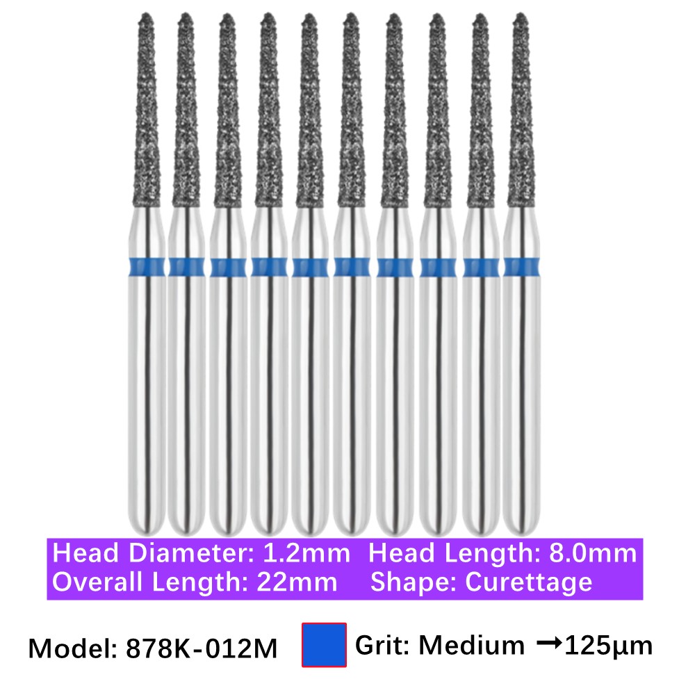 Vakker 10pc Dental 878K-012M Medium Grit Curettage Diamond Burs Friction Grip FG