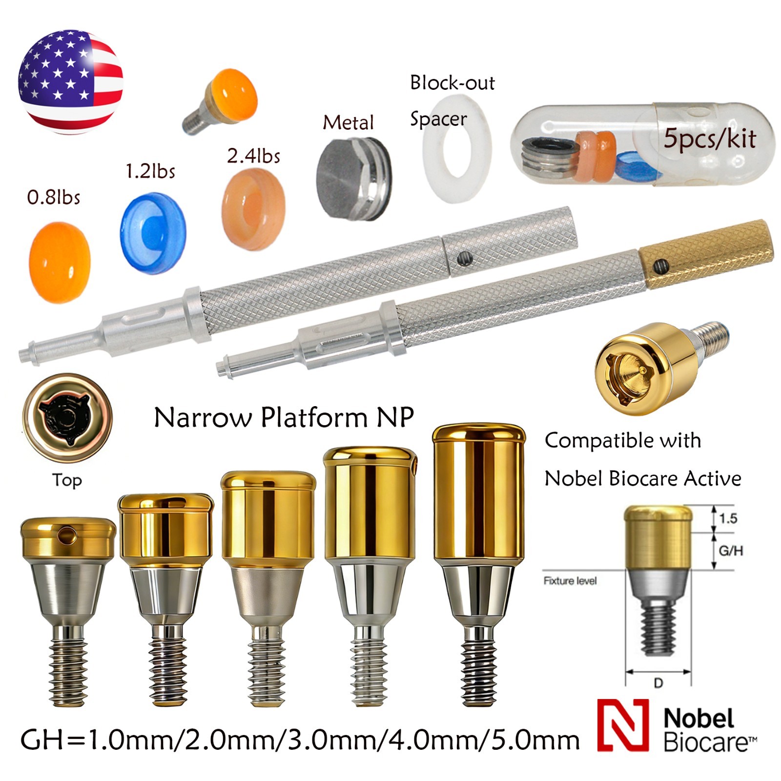 US For Nobel Active Biocare ZEST Locator Abutment Conical Connection NP/RP 1-5mm