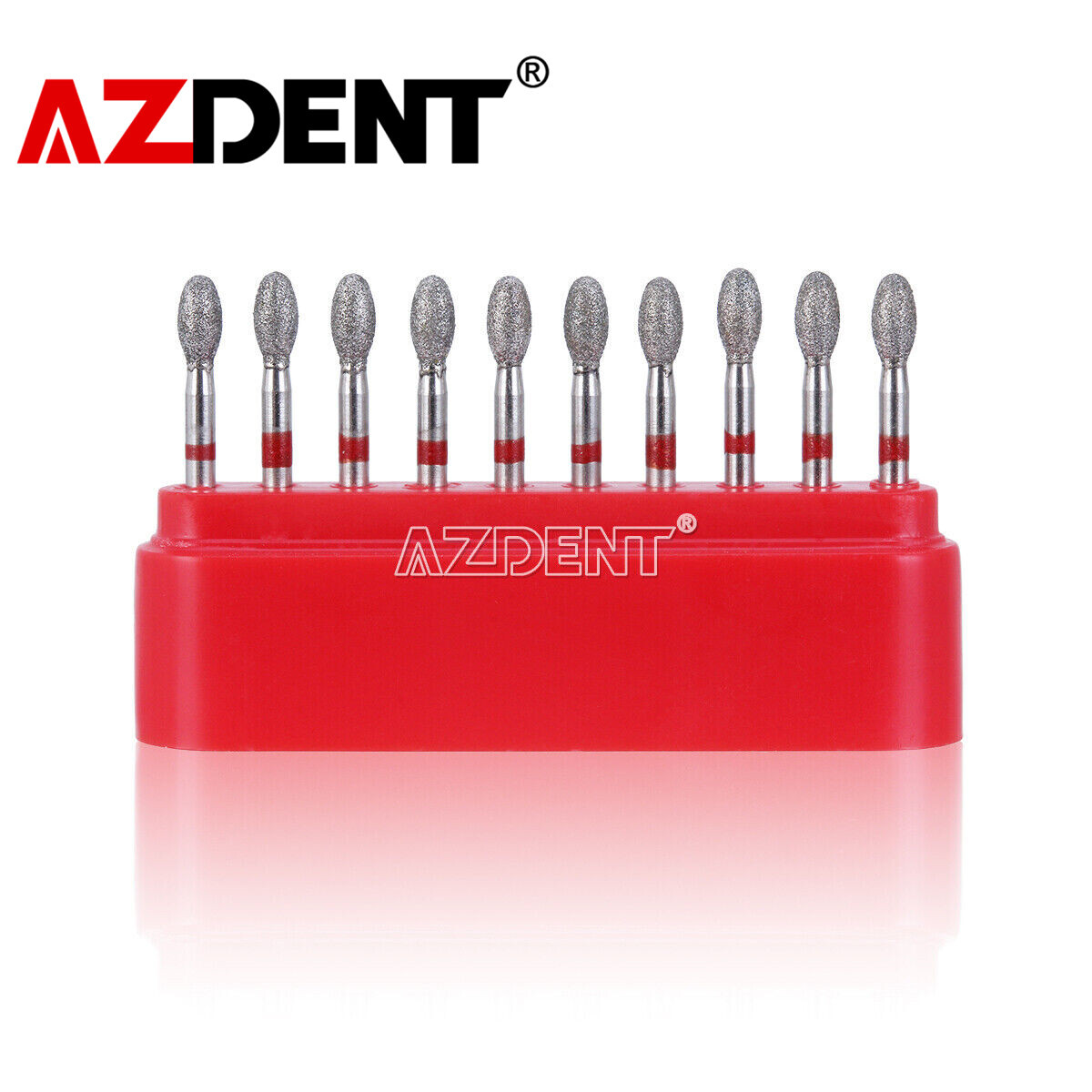 10pcs AZDENT Dental FG Diamond Burs Egg Football #379-023F Fine Grit Red