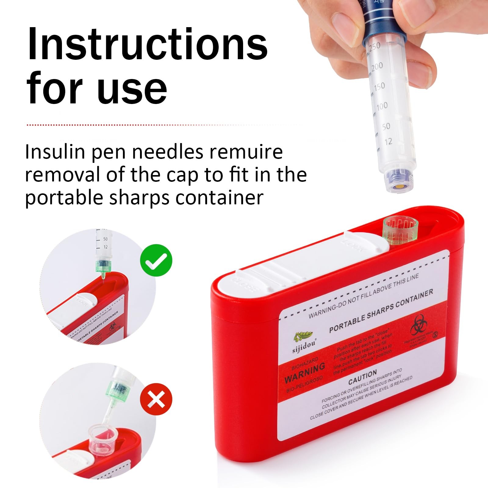6 Pack Portable Sharps Container for Travel 3.9 x 0.8 x 2.2 inches, 70ml, Red