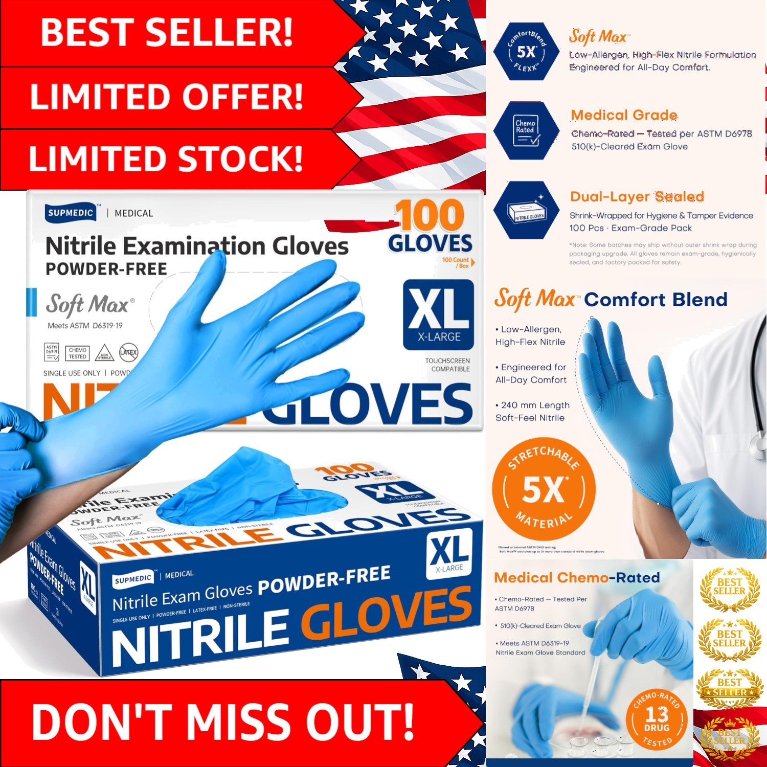 Versatile Nitrile Exam Gloves – 100 Count, Latex-Free, Ideal for Medical & Home