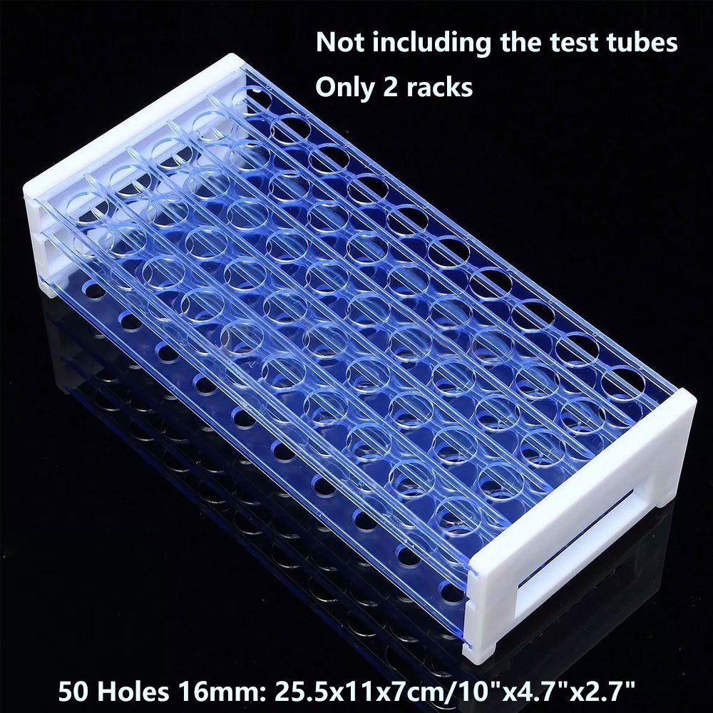 50Pcs Plastic Test Tubes Sample Container Vials w/ Caps Rack Holders 40/50 Holes