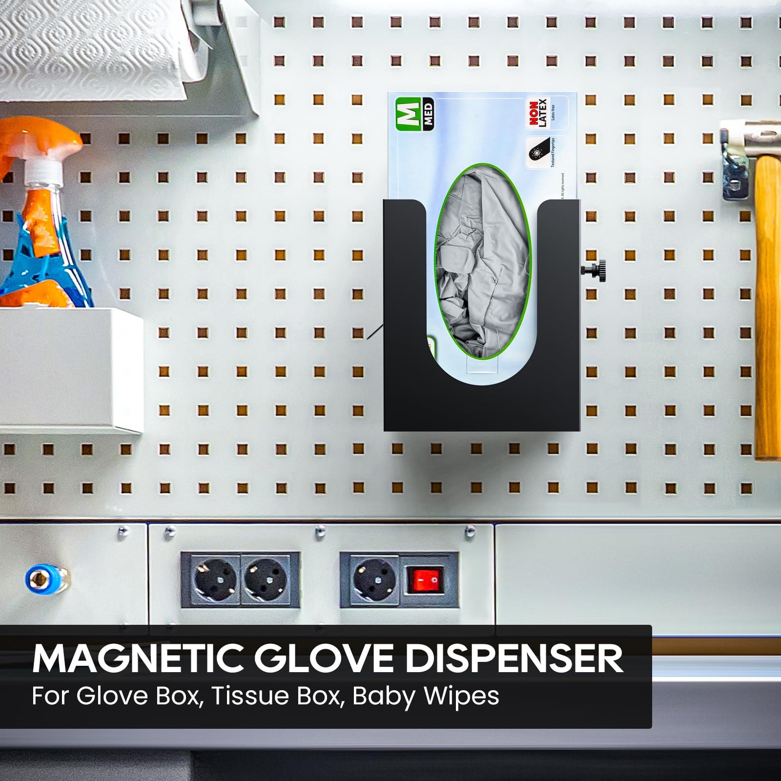 THYGIFTREE Magnetic Glove Box Holder, Wall Mount Metal Rubber Latex Black