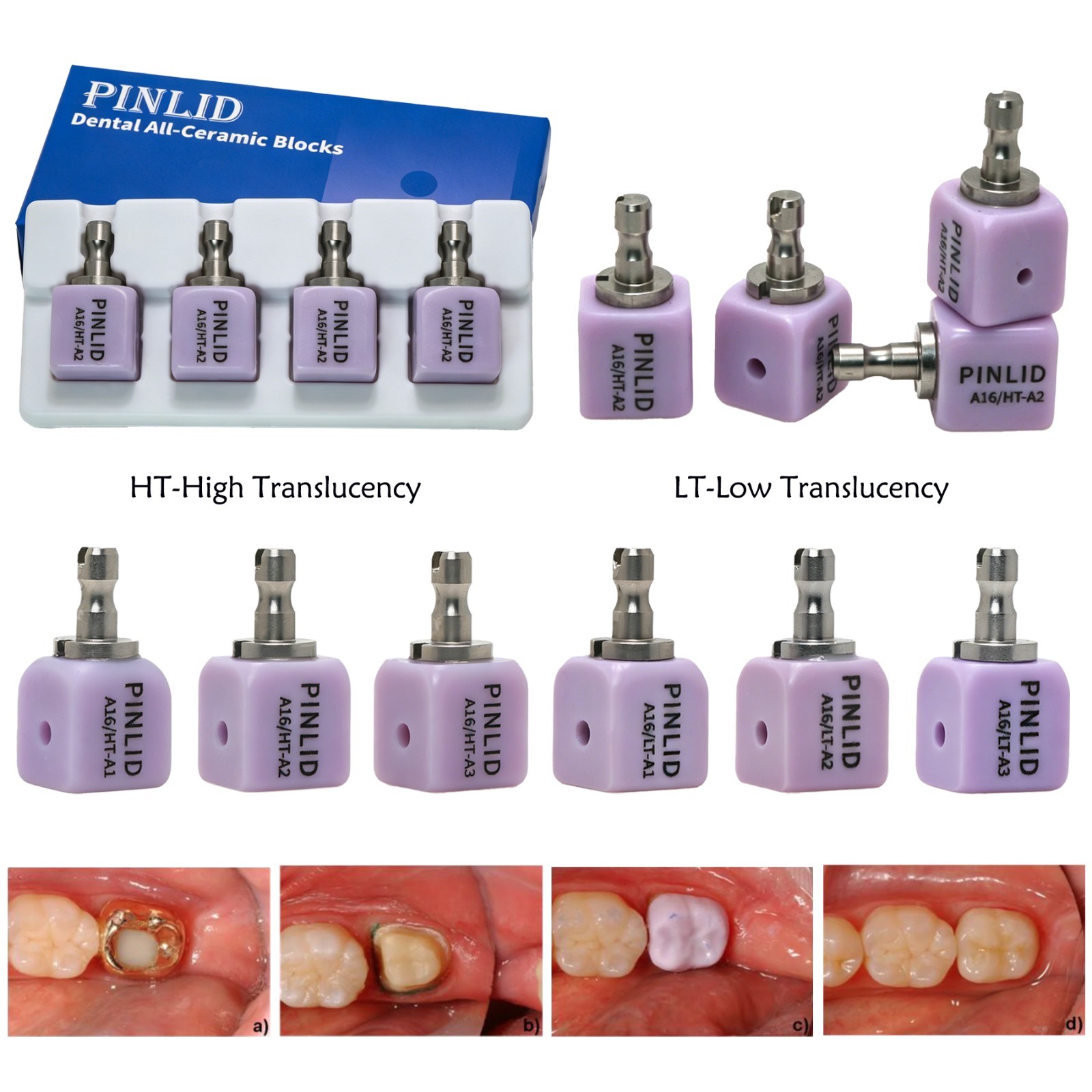 4Pcs A16 Dental Emax Lithium Disilicate Block w/Hole CEREC CAD CAM Glass Ceramic