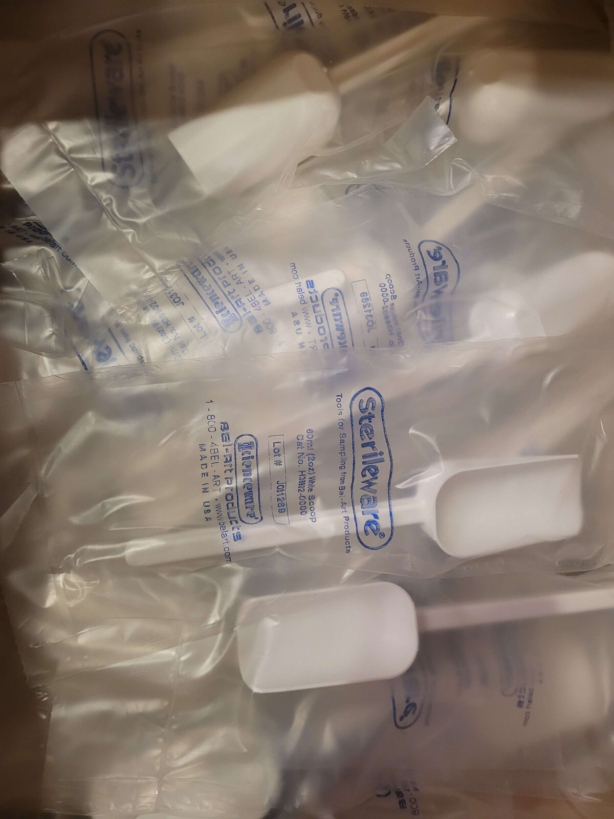 (100) Bel-Art Sterileware Sterile Sampling Scoops 60ml / 2oz, White H36902-0000