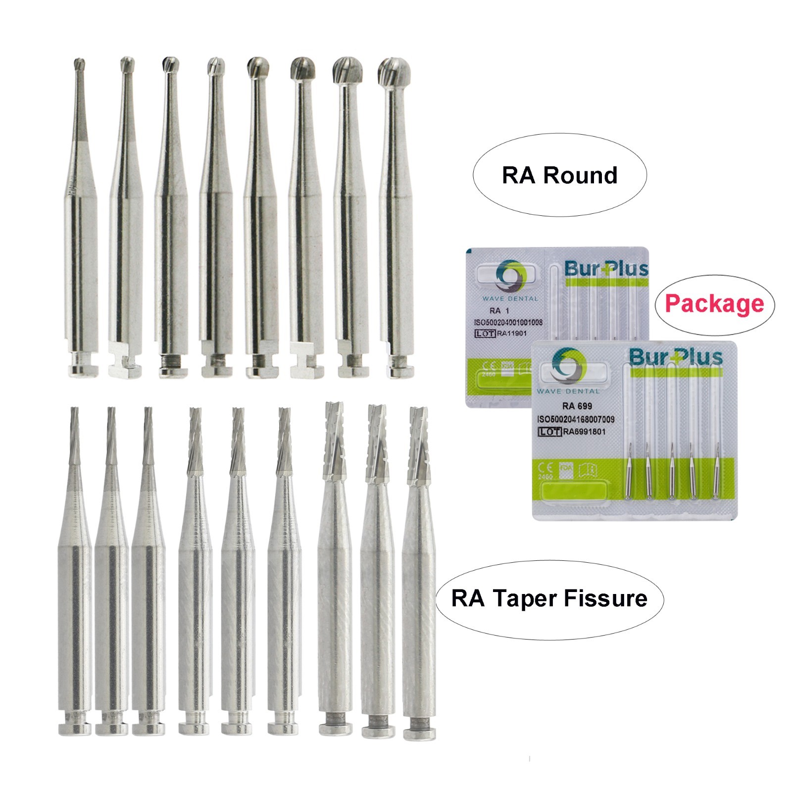 Wave Dental Carbide RA Latch Burs Taper Fissure Round Surgical Bur 4 8 701 557