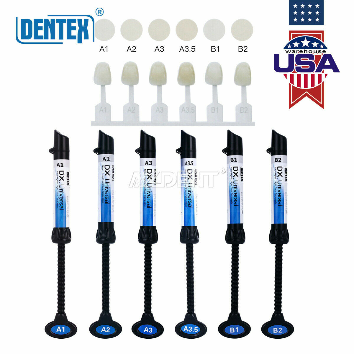 DENTEX Universal Dental Light Cure Hybrid Composite Resin A1/A2/A3/A3.5/B1/B2