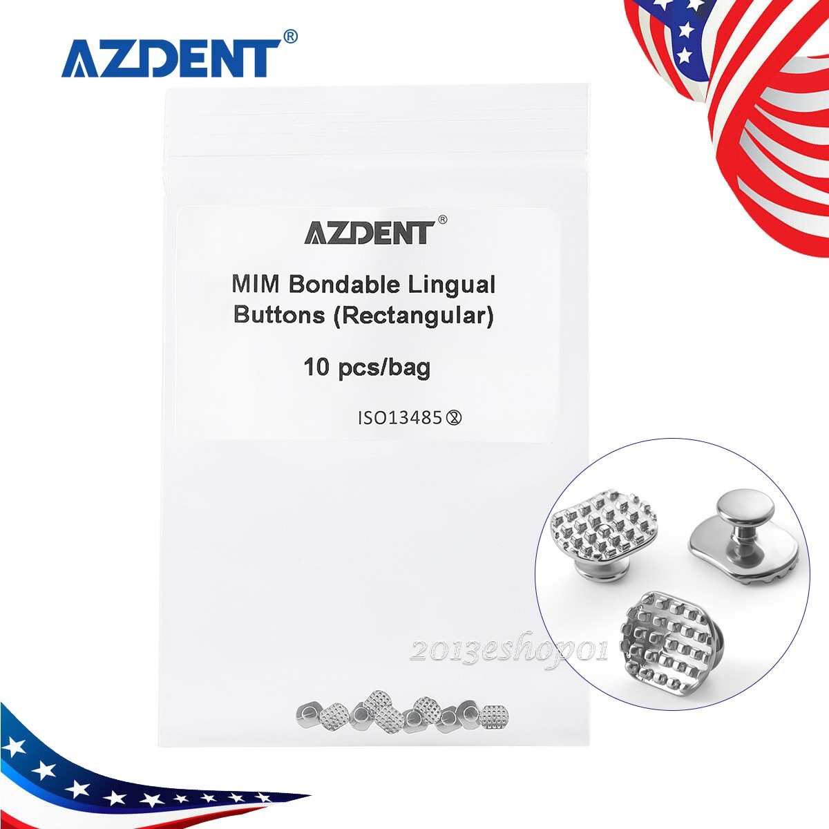 10pcs Dental Orthodontic Lingual Buttons Bondable for Bondable Rectangular Base