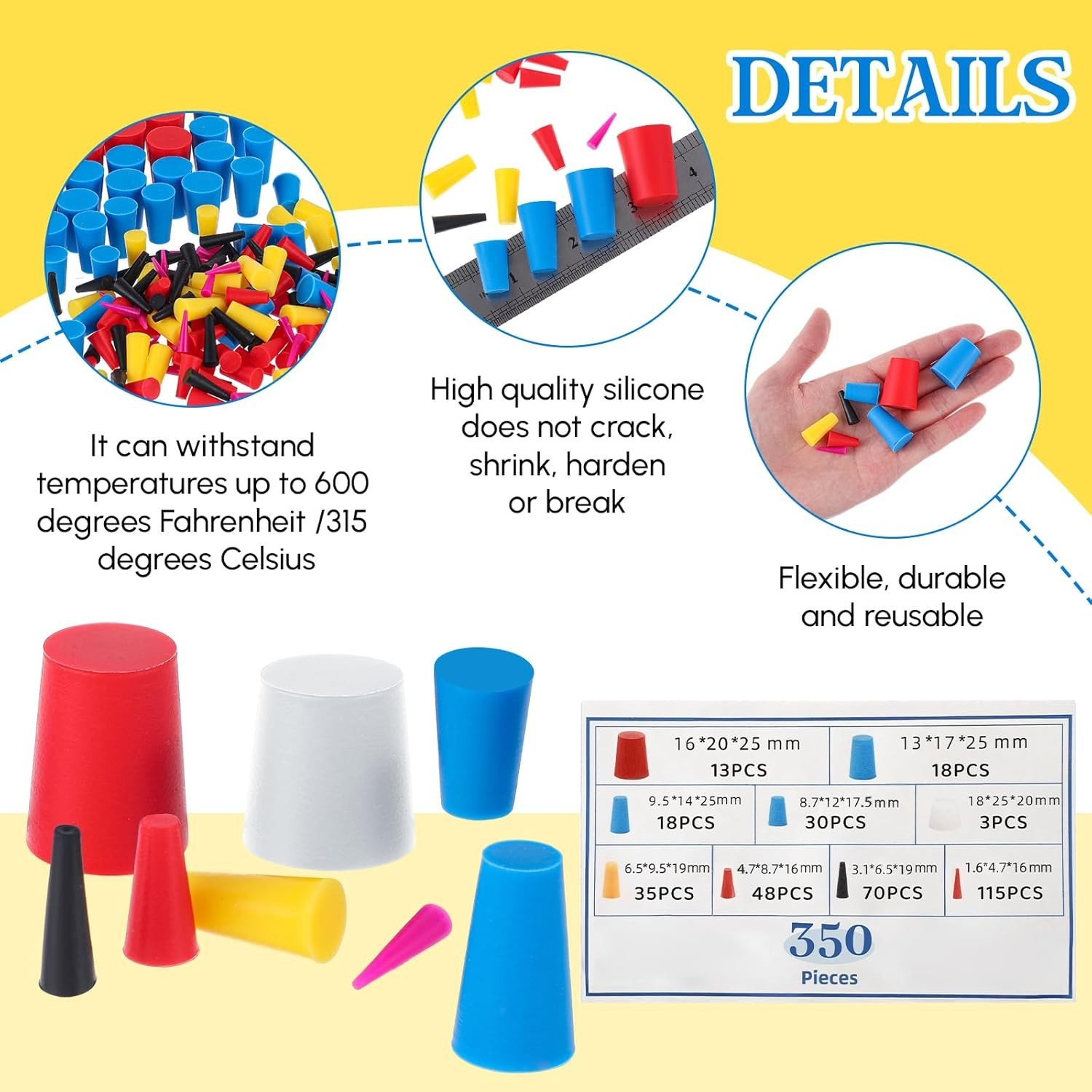 Multicolor Silicone Tapered Plugs – 350 Pcs for Coating and Painting Tasks