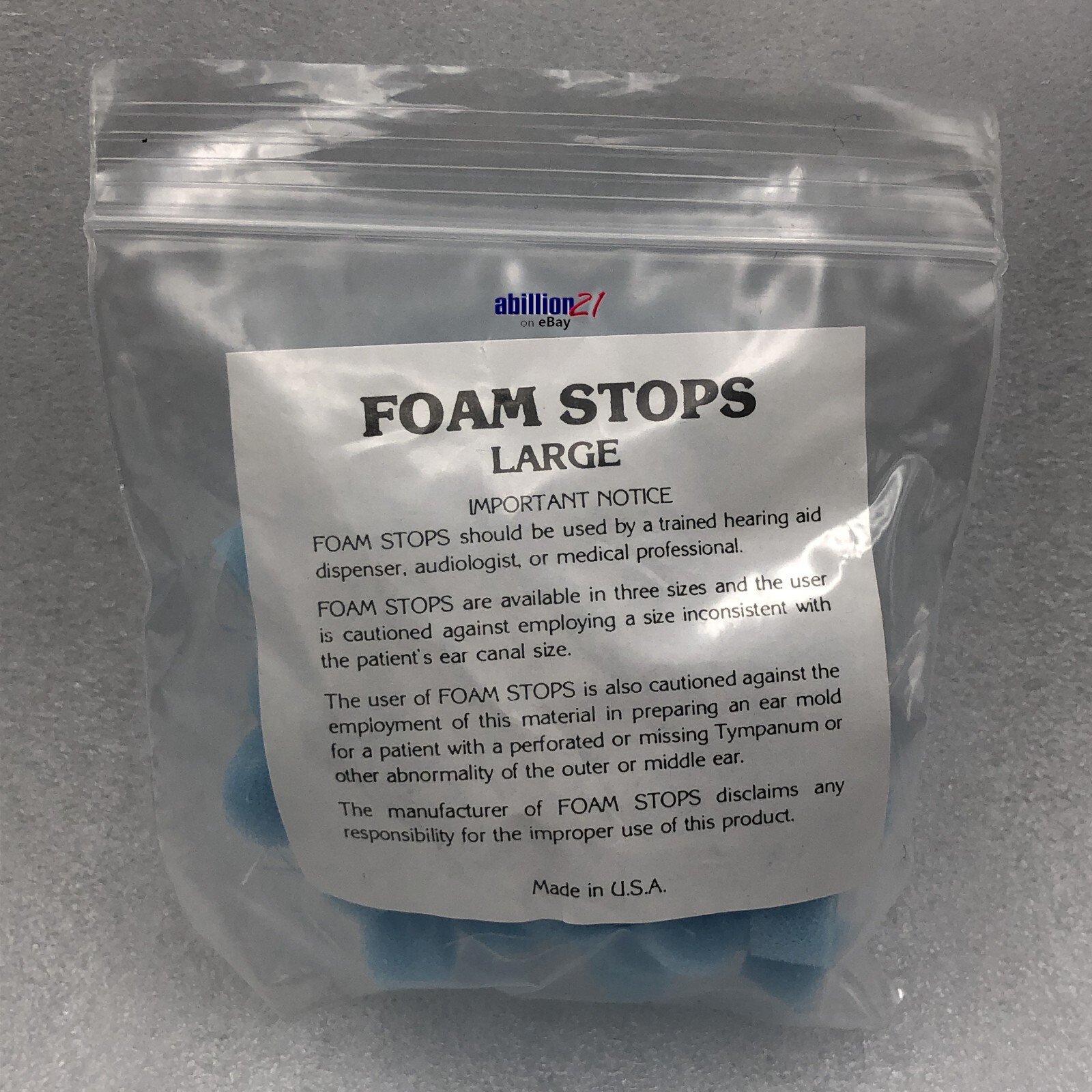 OTO BLOCKS Large Foam Stops MADE IN USA Hearing Aid Ear Impression Pack of 50ea.