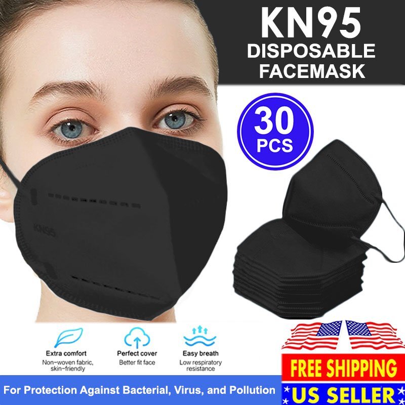 30 PCS KN95 Face Mask Disposable Protective Respirator Mouth Nose Cover [BLACK]