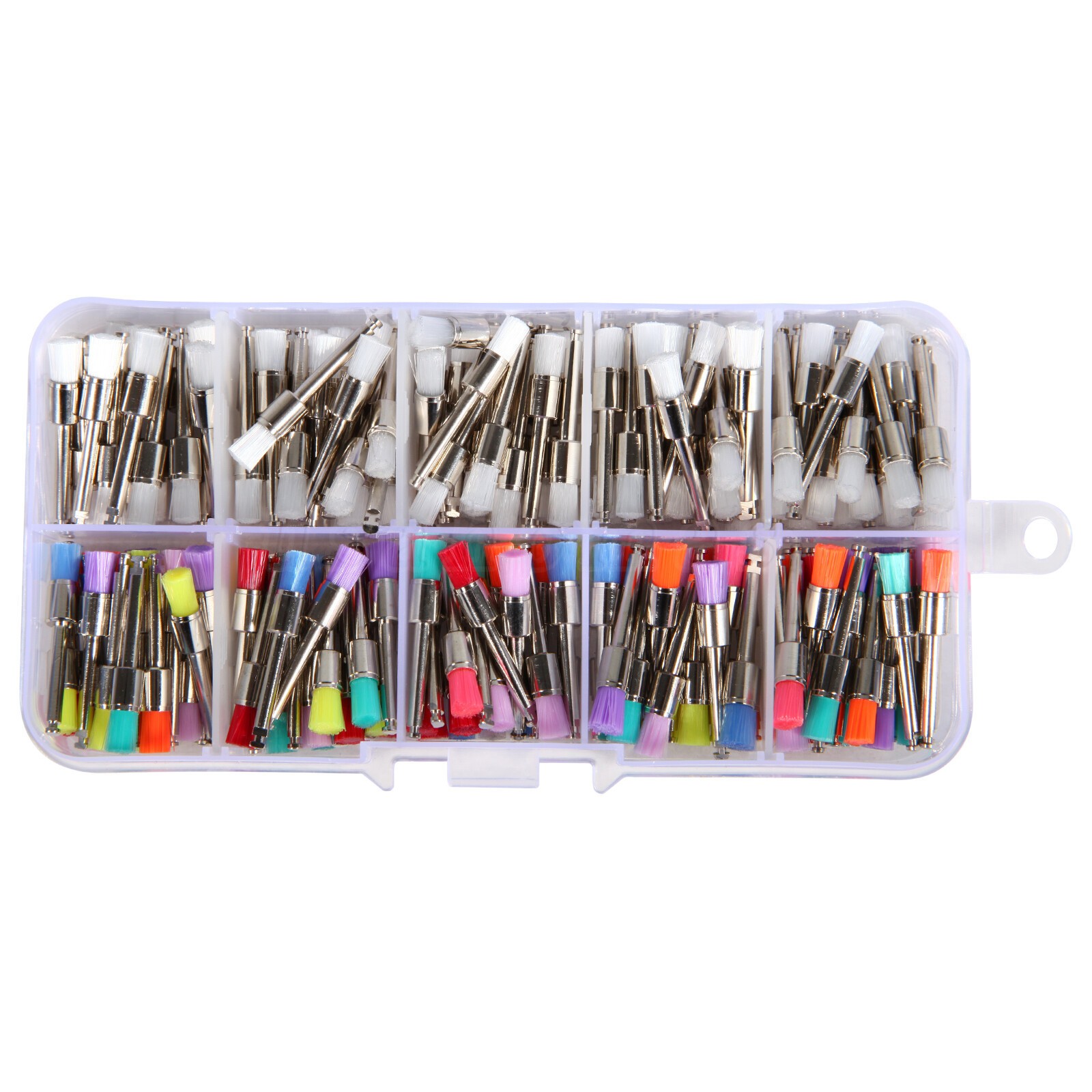 200 Pcs Dental White&Colorful Nylon Latch Flat Polishing Polisher Prophy Brushes