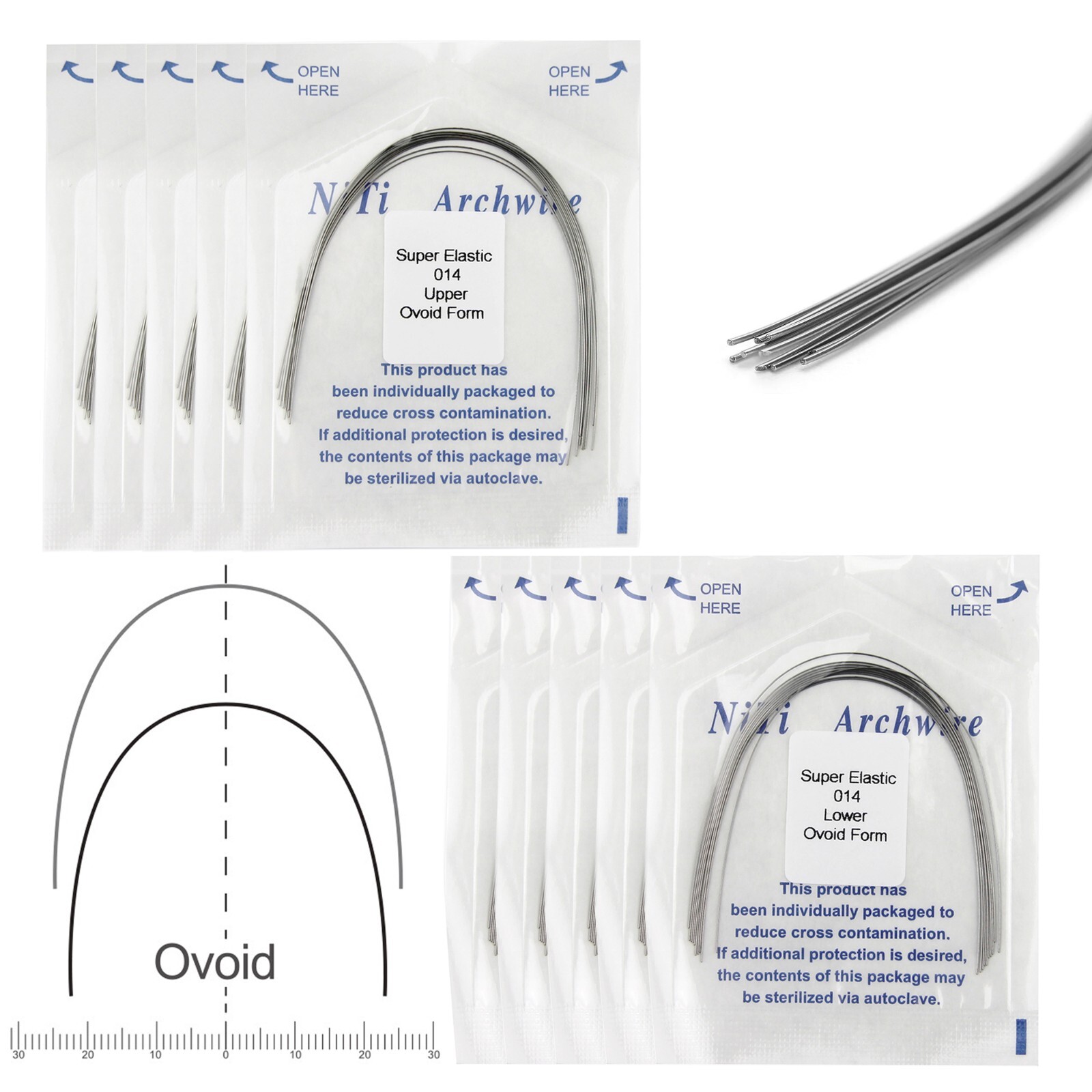 100PCS NiTi Orthodontic Archwires Round Square Ovoid Form for Dental Braces U L