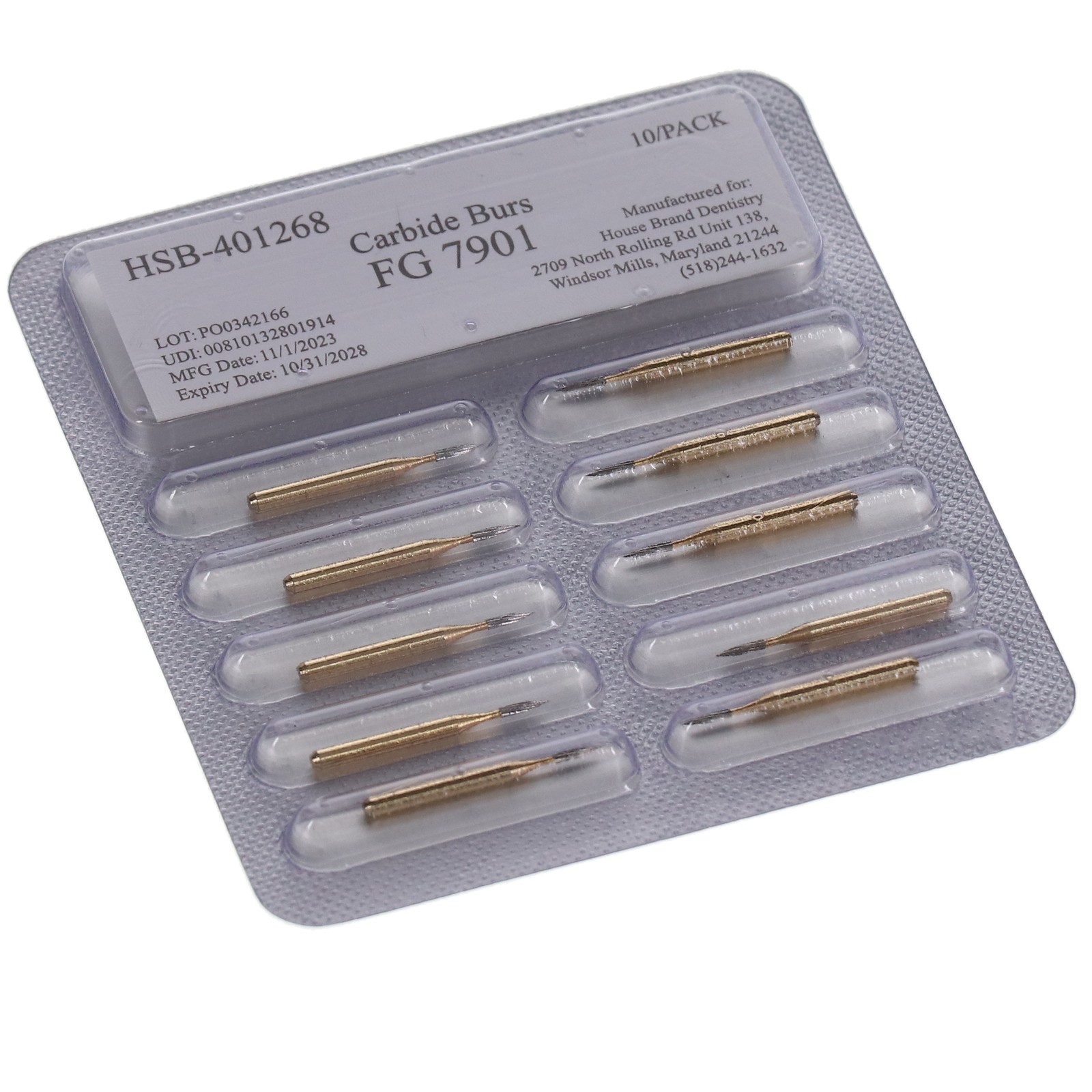 House Brand Dentistry FG #7901 12-Blade Needle Trimming Finishing Burs 100/Pk