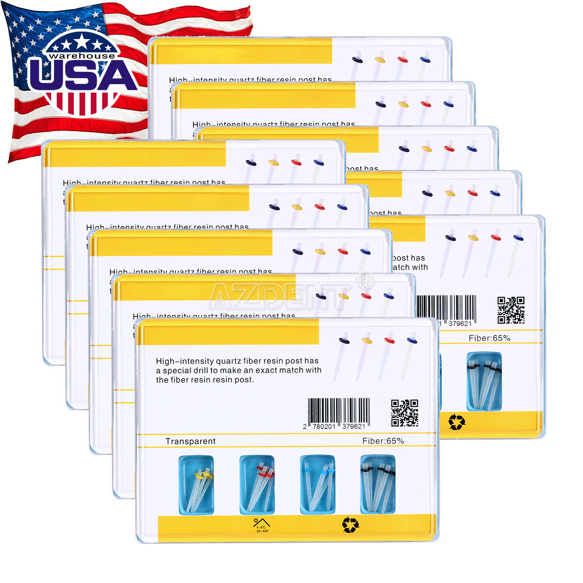 5 Packs Dental Fiber Posts Glass Quartz Resin Screw Thread Restorative 4Drills