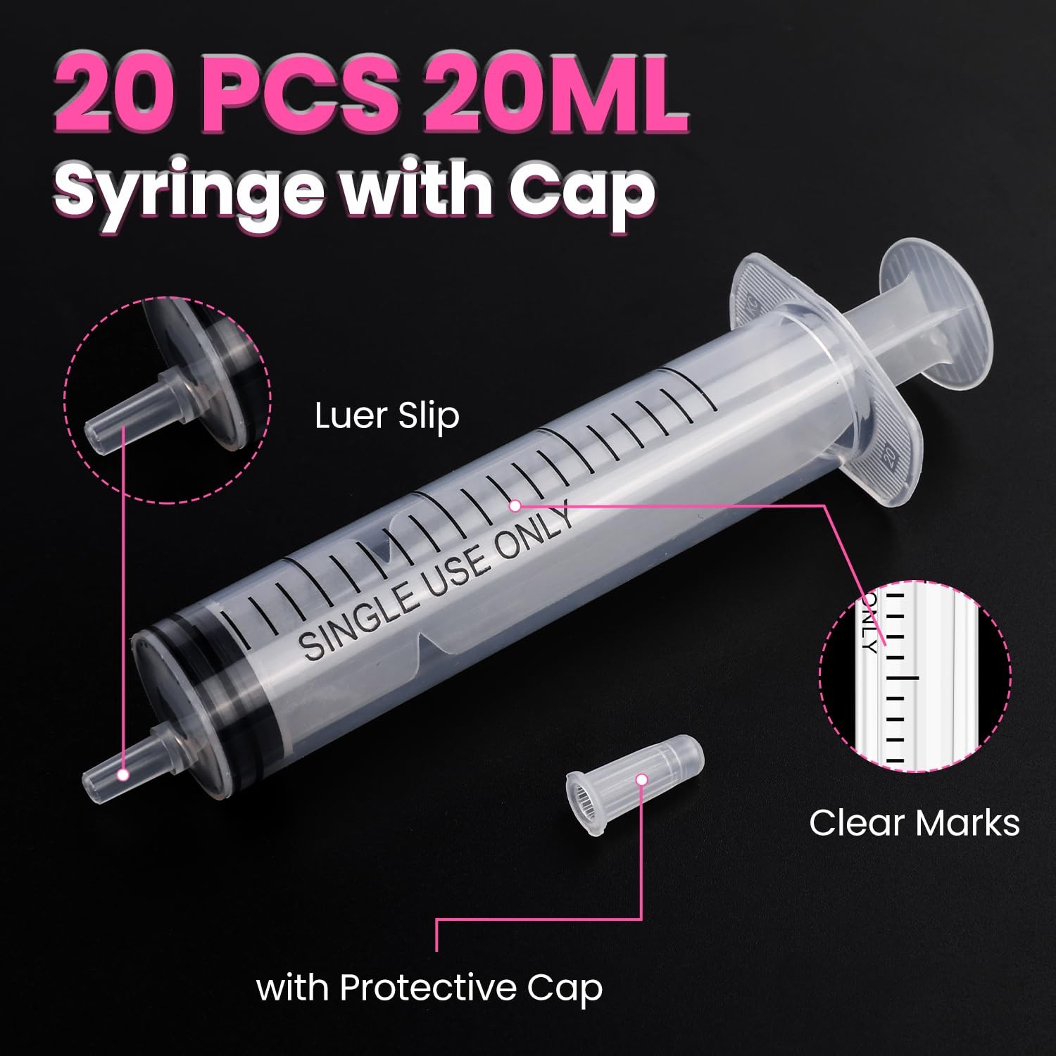 20 PCS 20ml Oral Syringe With Cap, Plastic Syringe without Needle for Medicine