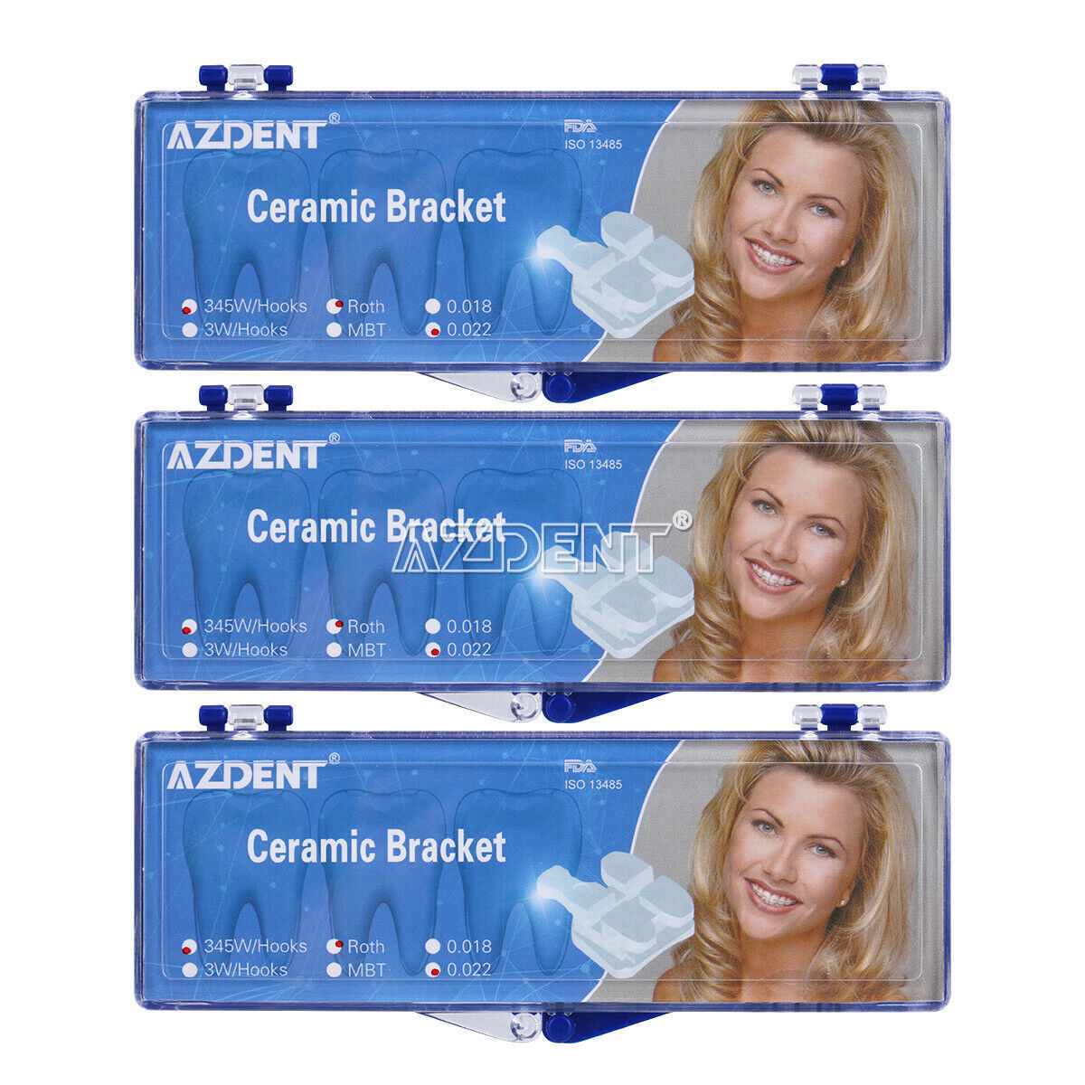 AZDENT Dental Orthodontic Ceramic Bracket Braces Roth MBT 0.022/ 018 Hooks 3 4 5