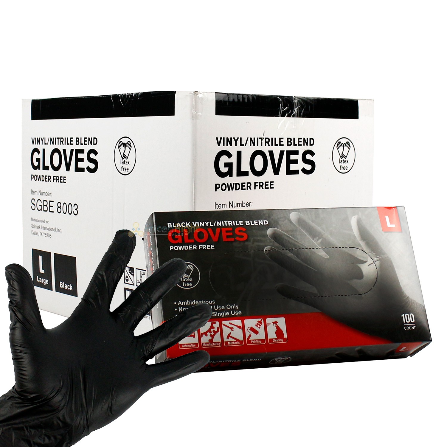 10 Pack Large Vinyl And Nitrile Gloves 1,000 In A Case Powder And Latex Free