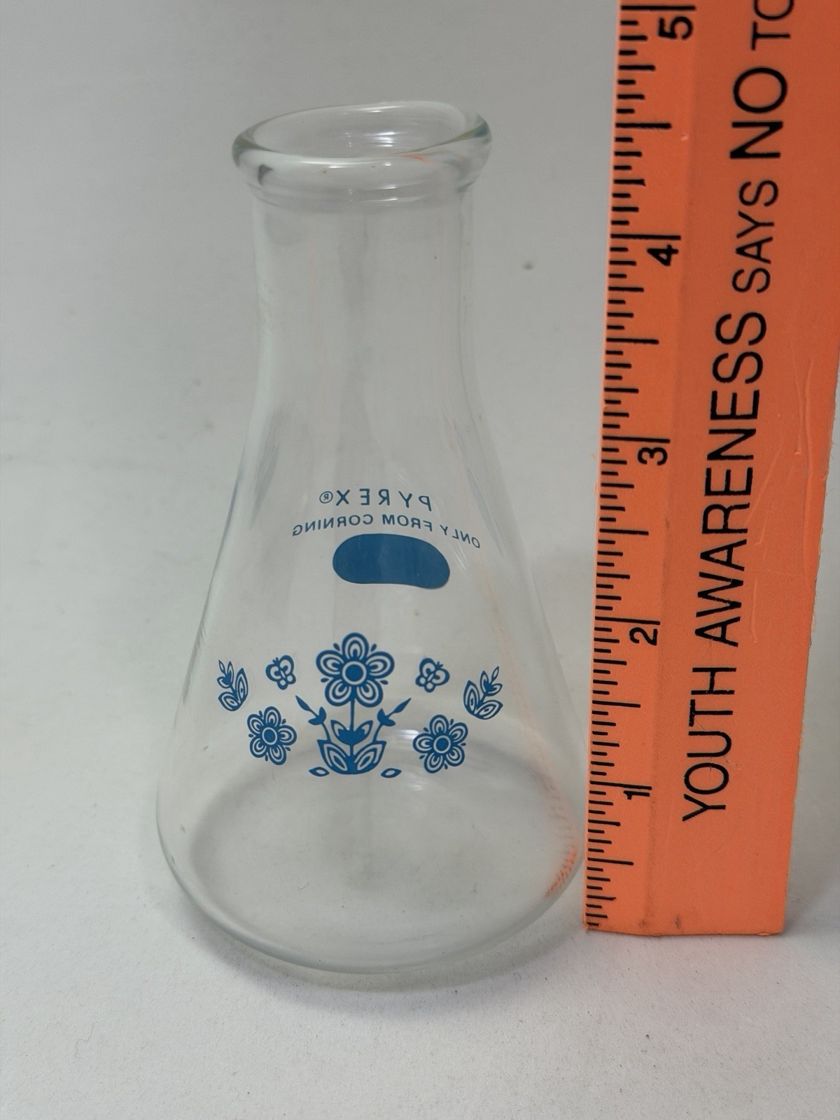 Vintage Pyrex Butterfly Gold Blue Corning Centennial Glass Lab Flask 1977