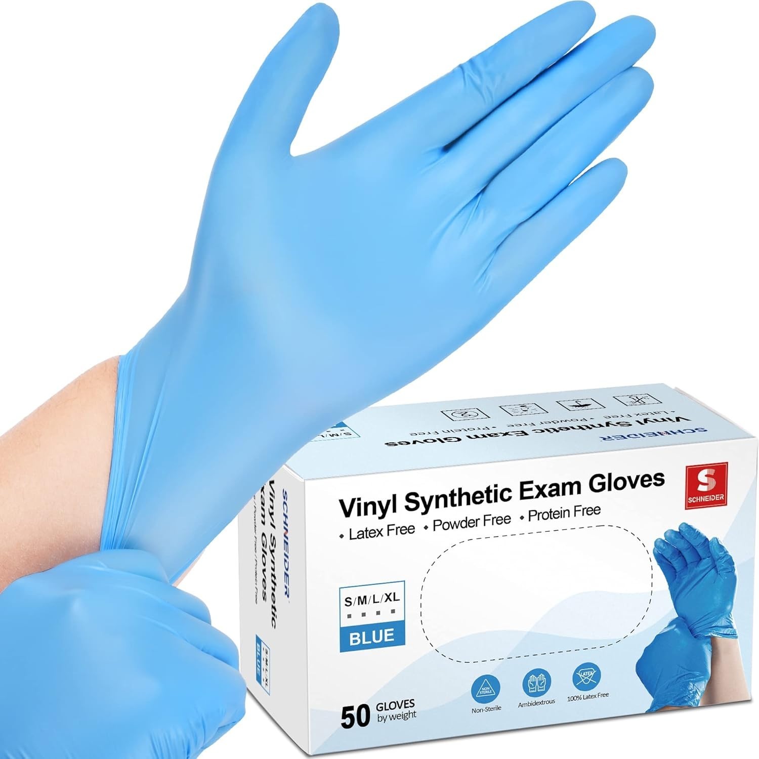Disposable Vinyl Synthetic Exam Gloves – 4 Mil, Latex Free, 50 Pack – Blue