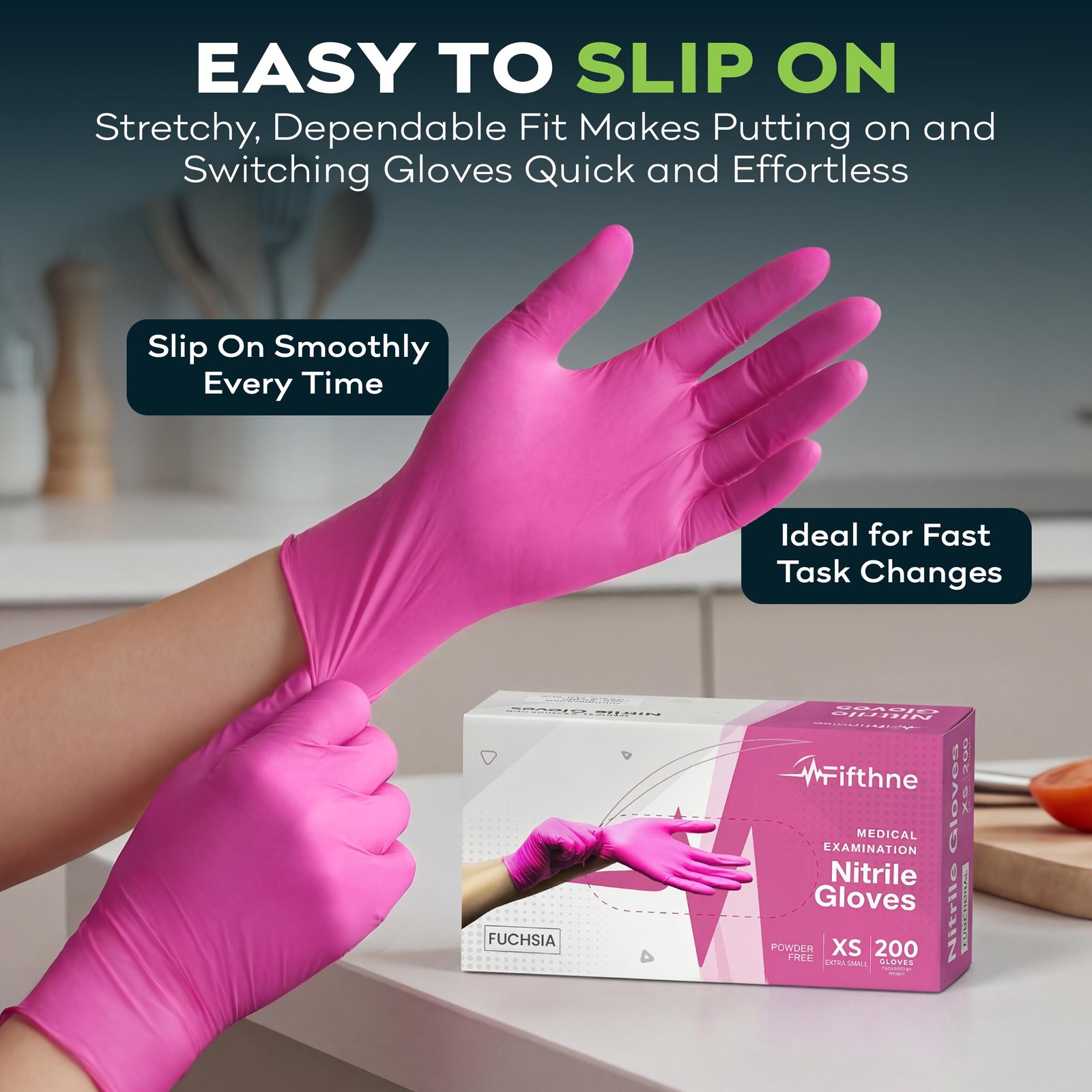 Fuchsia Hot Pink Nitrile Disposable Gloves – 50 Count – 3 Mil Medium