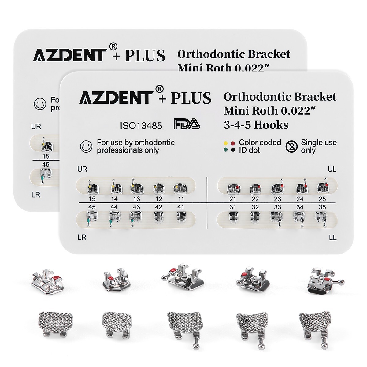 10 Packs AZDENT Dental Orthodontic Brackets Braces Metal Mini Roth.022 Hooks 345