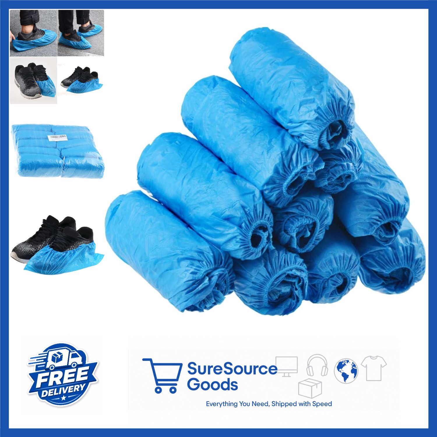 100 Pack Disposable Waterproof Shoe Covers Blue Non-Slip Durable for Indoor
