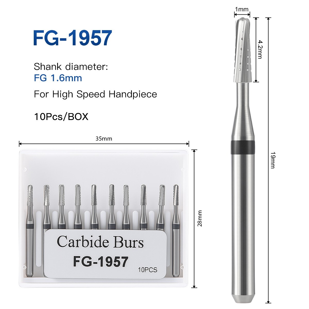Dental Tungsten Steel Carbide Crown Metal Cutting Bur FG-1957/FG-1958 High Speed