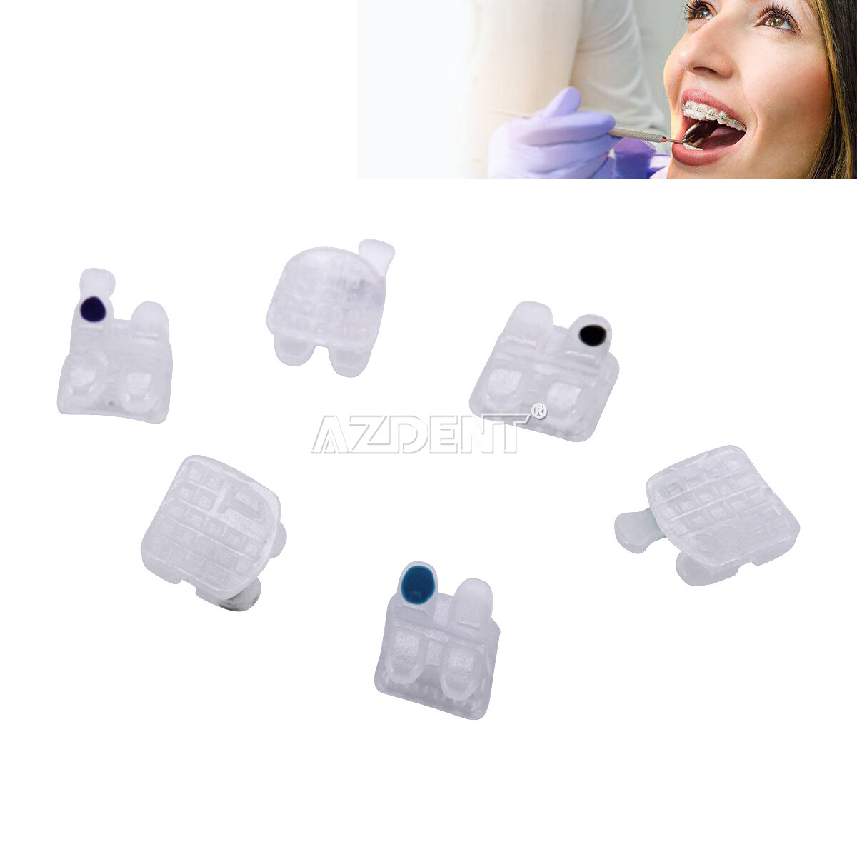10 Packs AZDENT Dental Orthodontic Ceramic Brackets Braces 5*5 MBT.022 Hooks 345
