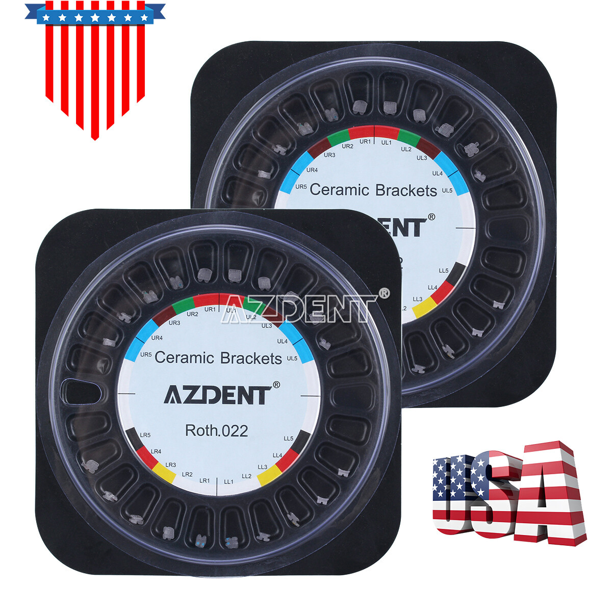 AZDENT Dental Orthodontic Braces Clear Ceramic Bracket Roth Slot.022 Hooks 3 4 5