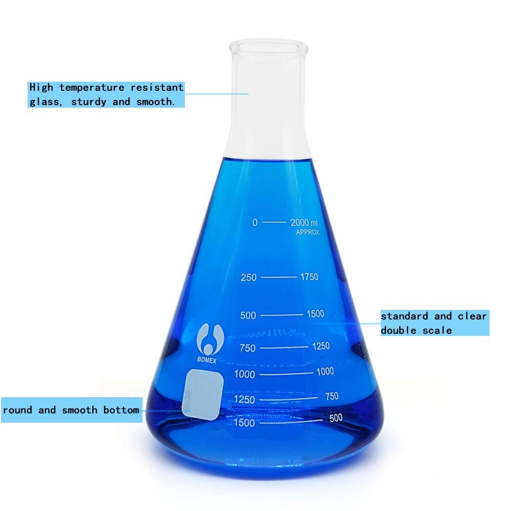 Glass Erlenmeyer Set Narrow Mouth 2000ml Graduated s