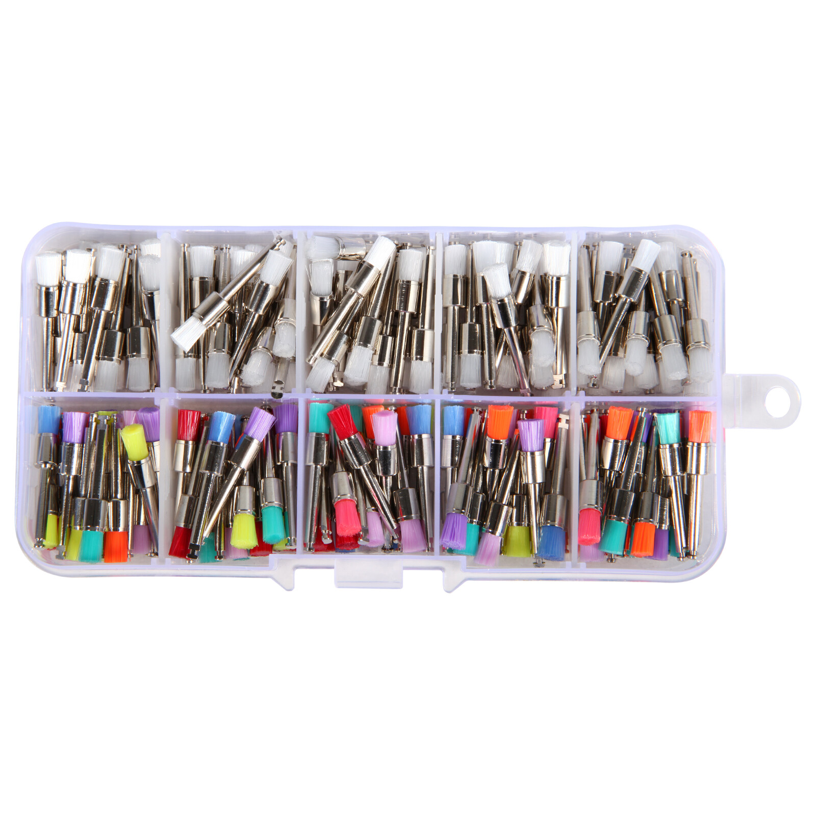 200PC Dental White & Colorful Nylon Latch Flat Polishing Polisher Prophy Brush