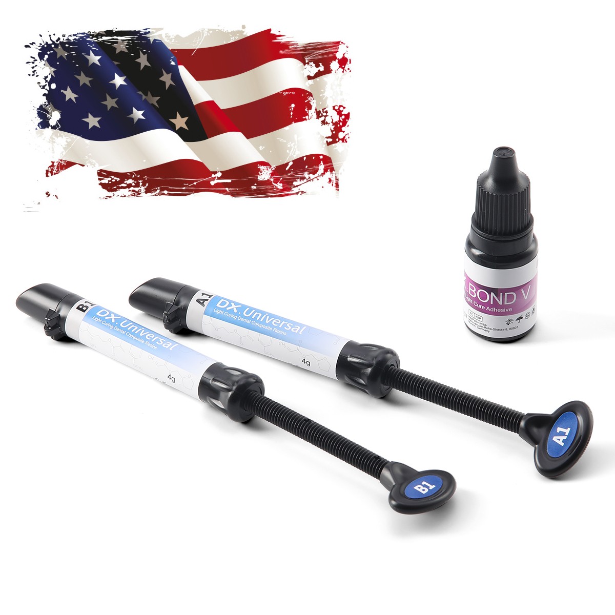 Dental Light Cure omposite Kit 5 Colors A1-A3.5 with Ethant & Bonding Agent