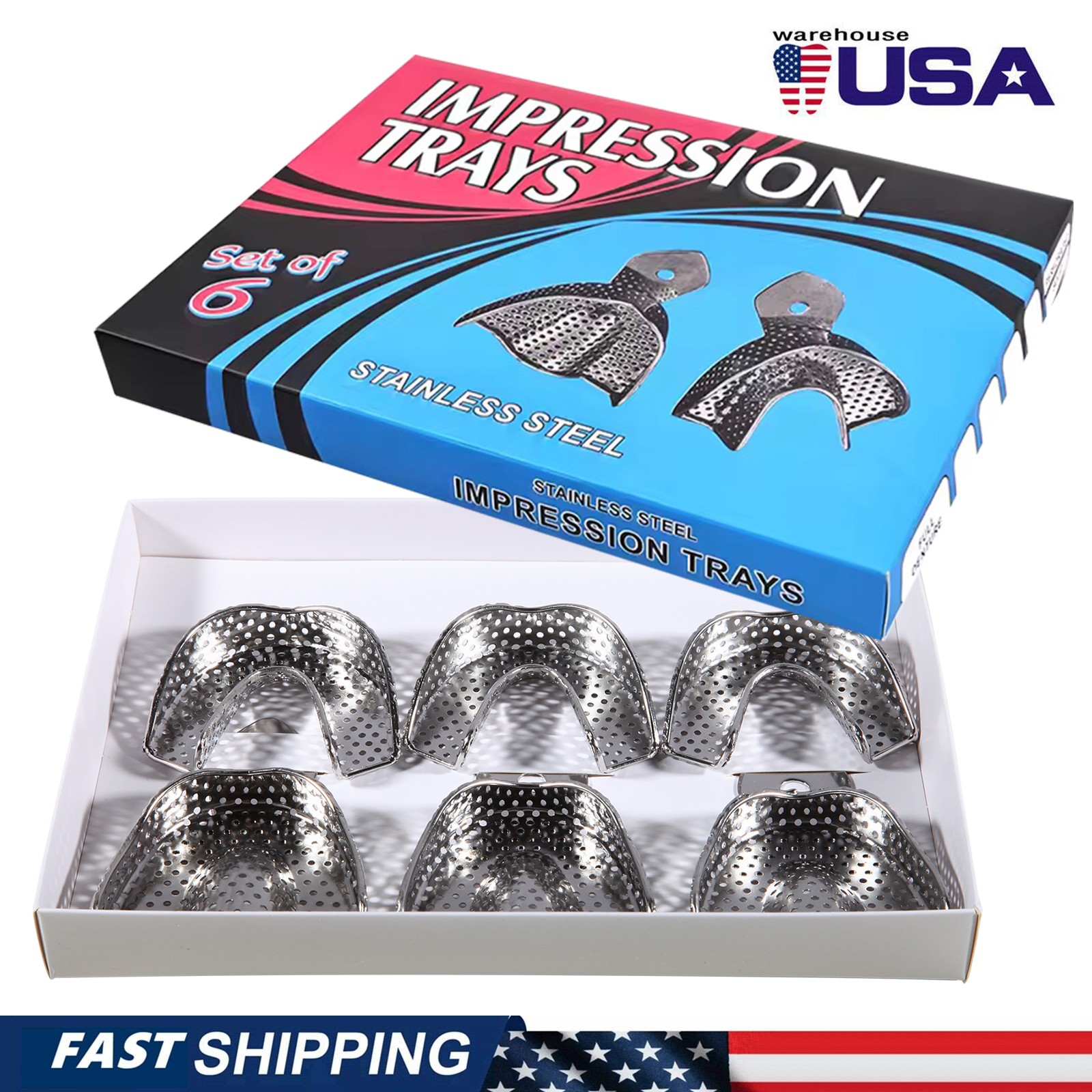 Metal Dental Impression Trays set Perforated Upper & Lower Denture Edentulous