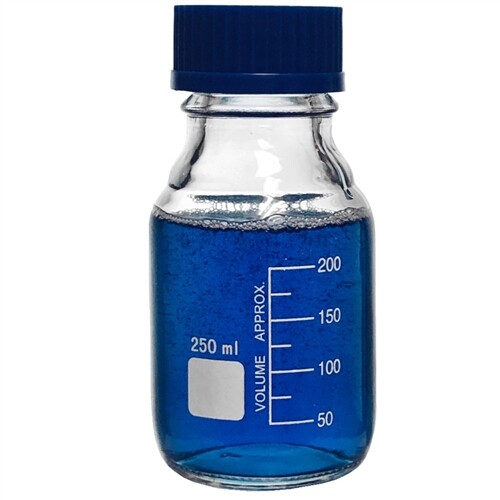 250ml Glass Media Bottle, Round, GL45 Screw Cap, Karter Sci 251L11 (Pack 10)