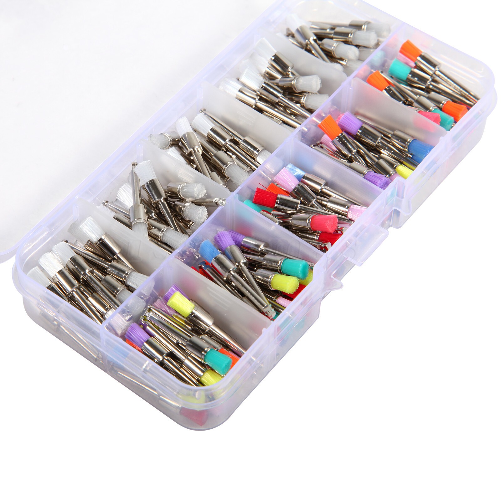 200 Pcs Dental White&Colorful Nylon Latch Flat Polishing Polisher Prophy Brushes