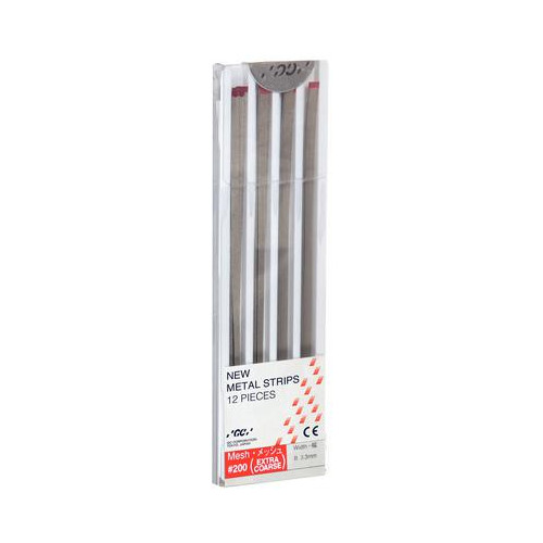 GC 000253 Metal Dental Strips #200-B Width Extra Coarse Grit Red 12/Pk