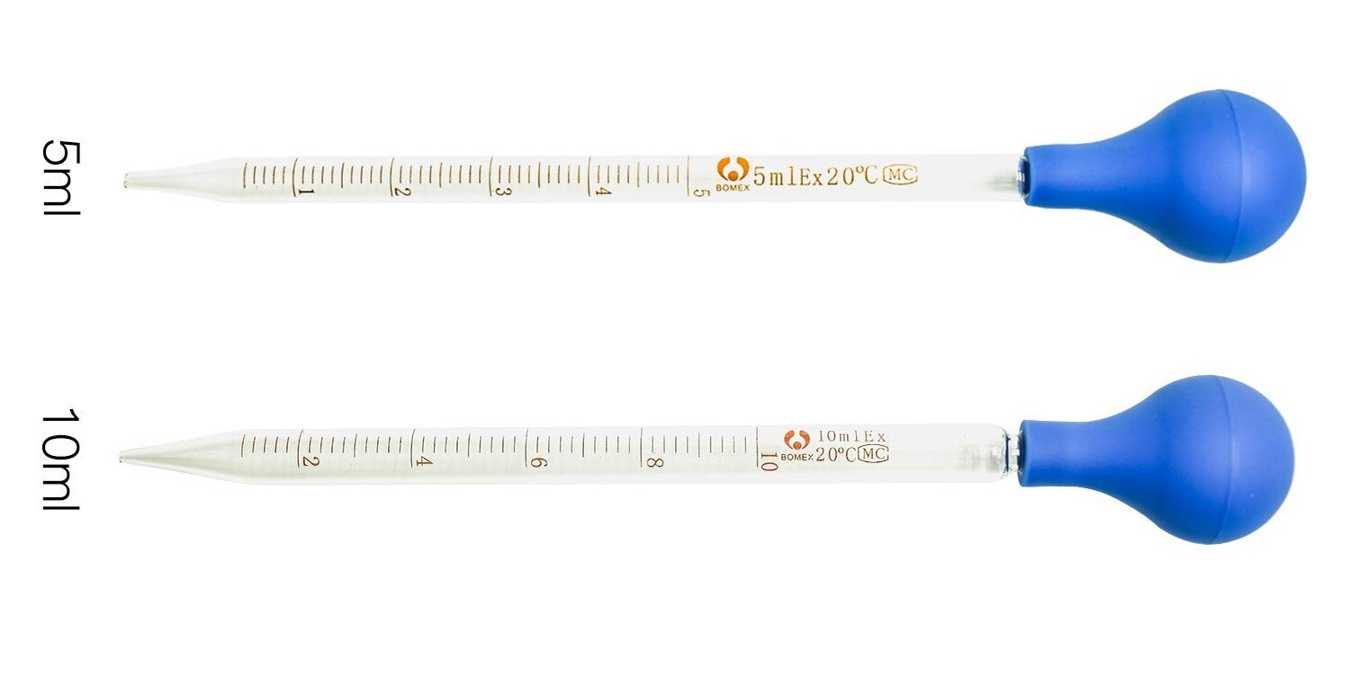2 Pieces 5ml+10ml Glass Graduated Lab Pipette Droppers for Transfer Liquid Oil
