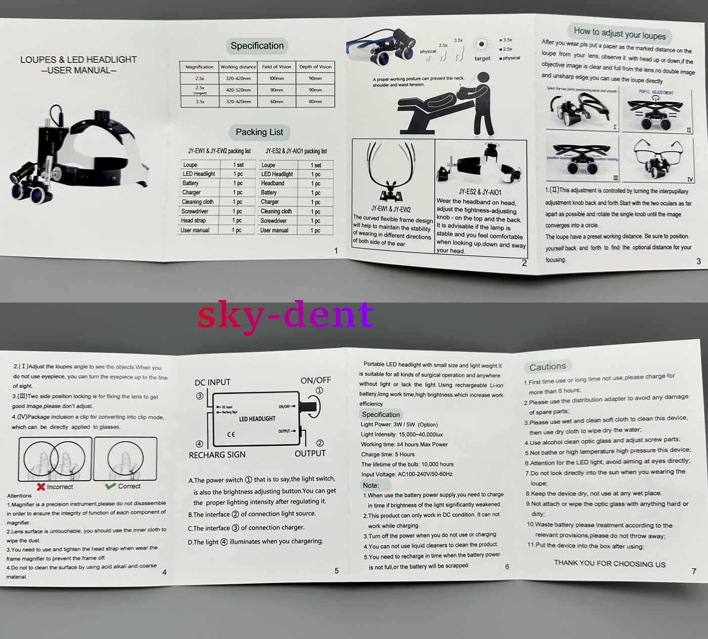 3.5X Dental Surgical Medical Loupes Magnifier Binocular with LED Headlight US/EU