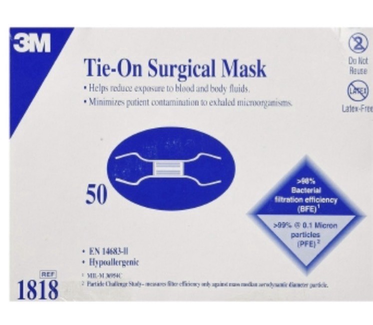 *50-Pieces* 3M Tie-On Surgical EN14683 Type II Blue Face Mask 1818