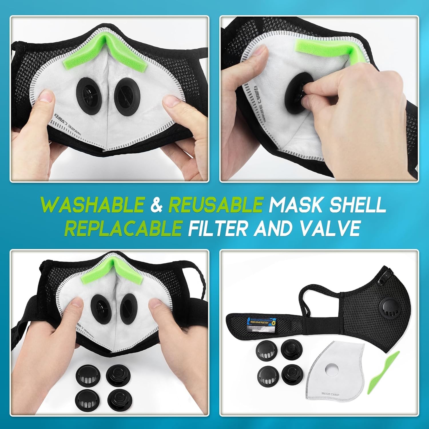 2Pack Reusable Cycling Sports Face Mask Breathing Valves W/ Active Carbon Filter